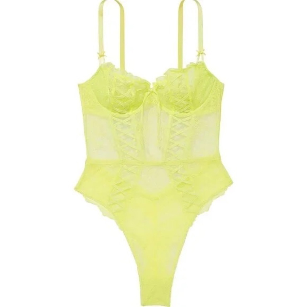 New! Victoria's Secret Very Sexy Yellow Lace Lingerie Unlined Teddy 31618